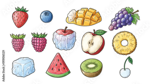 Vibrant Fruit Assortment: A colorful array of fresh, ripe fruits, each bursting with natural flavor and visual appeal, perfect for promoting healthy eating.