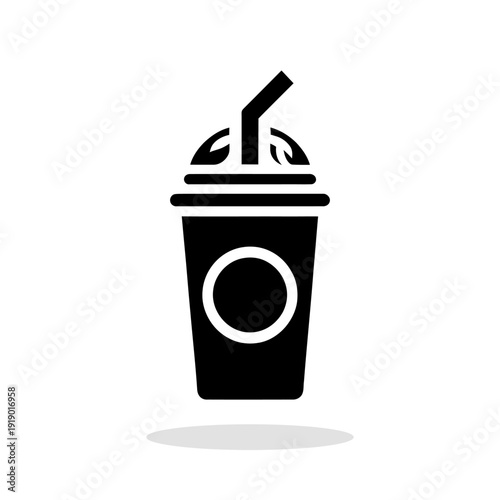 Black silhouette icon of a beverage cup with a dome lid and a straw. Concise vector illustration symbolizing takeaway coffee, a cocktail, or a refreshing summer drink.