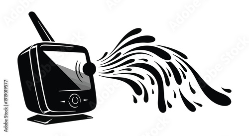 Retro television emitting a stream of ink or liquid in a creative burst