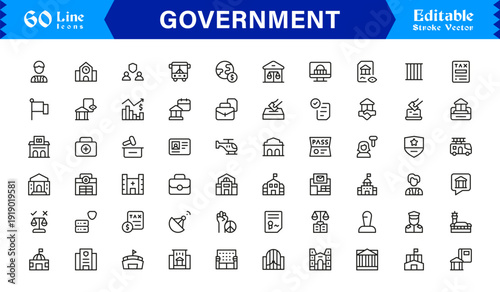Government, Politics, Democracy Line Icon Set – Modern Minimal Vector Symbols for Civic Projects
