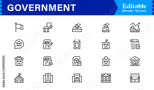 Government, Politics, Democracy Line Icon Set – Modern Minimal Vector Symbols for Civic Projects