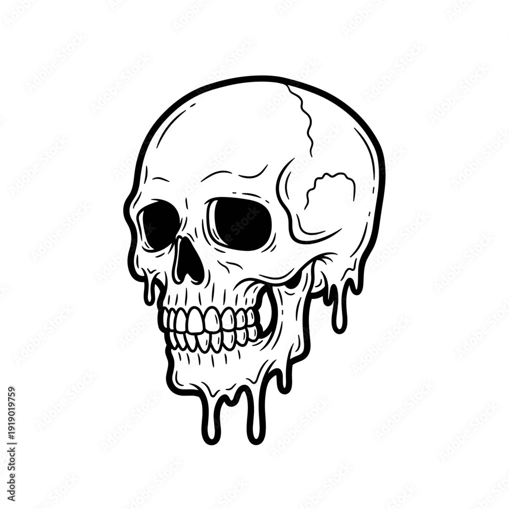 Obraz premium Melting Skull Illustration Dripping Liquid Graphic Art.