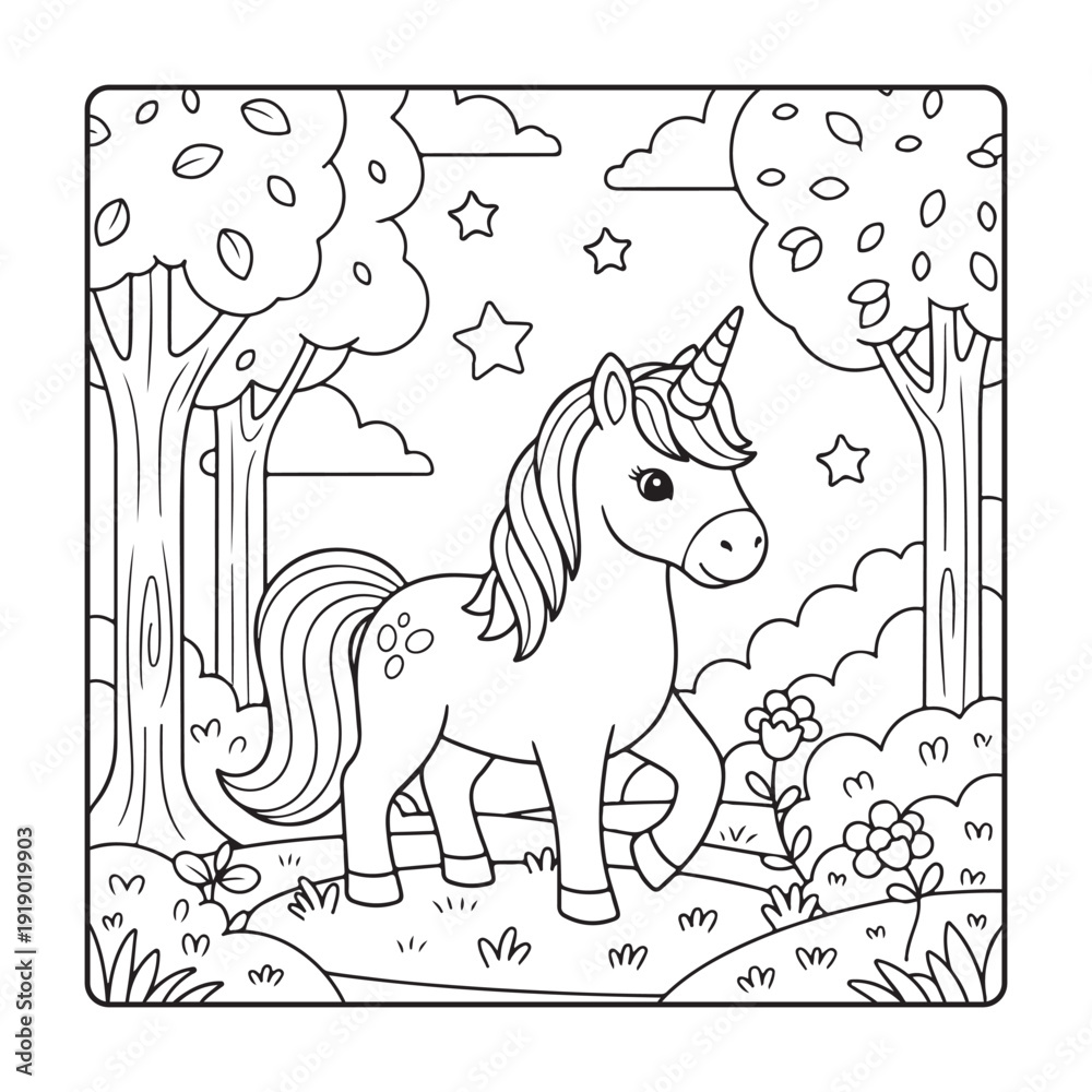 Fototapeta premium Simple & Bold Cute Unicorn Coloring Book