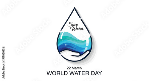 World Water Day icon with save water message and date, isolated on transparent background