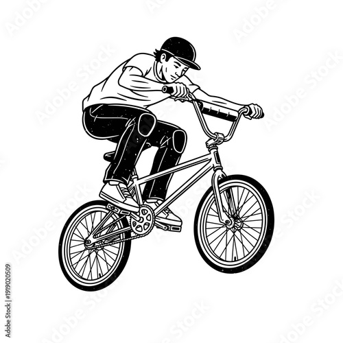 BMX Rider Performing Trick on Bicycle.