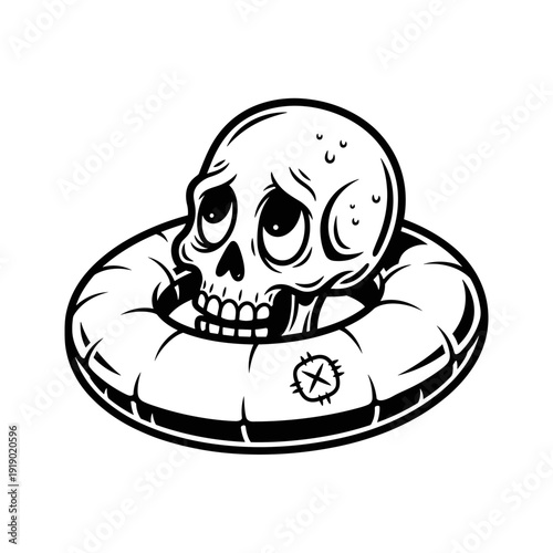 Skull Floating On A Life Ring Illustration.