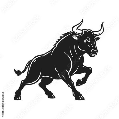 Powerful Black Bull Silhouette Charging Forward Aggressively.