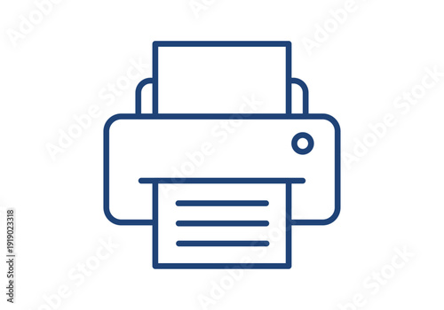 Icono de impresora azul impresora con documento de texto