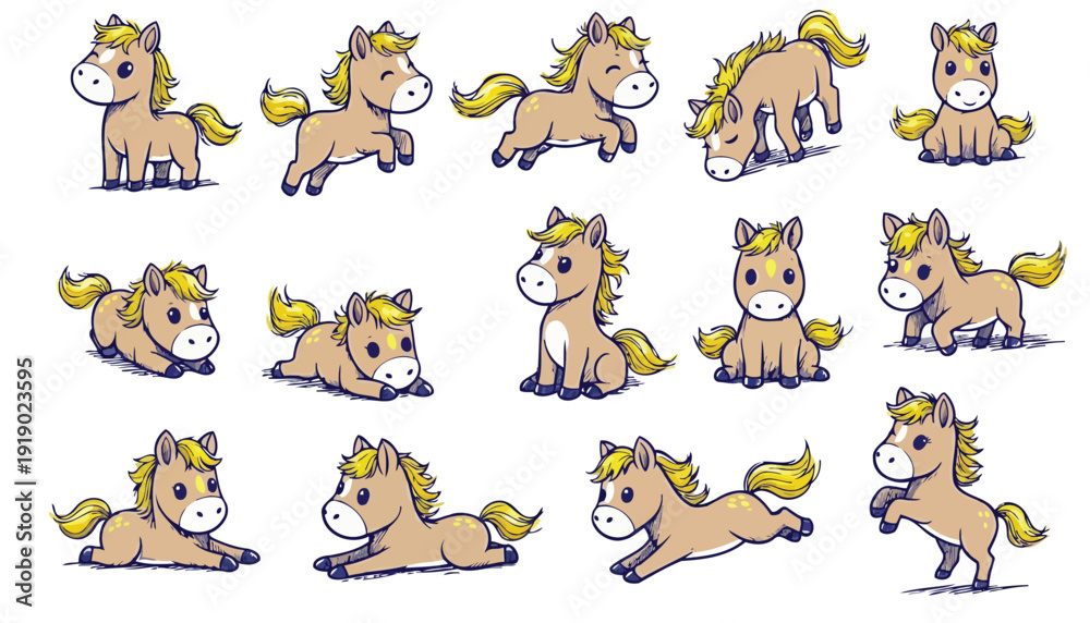 Fototapeta premium Palomino horse vector character set showing fun different poses