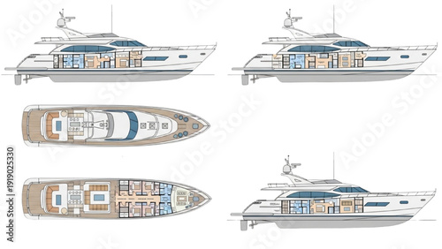 Luxury Yacht Design Featuring a Detailed Vehicle Autocad Blueprint for Architectural and Engineering Purposes