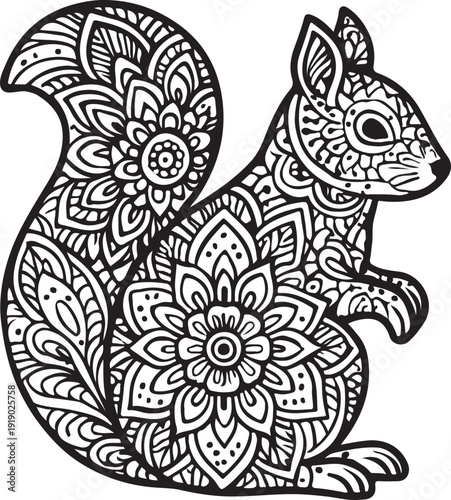 Squirrel Mandala Design Silhouette Vector Illustration Art 