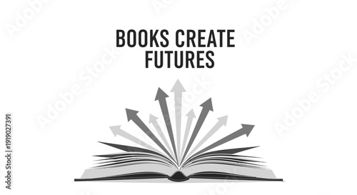 Open book with arrows emerging from pages, symbolizing knowledge and progress, educational concept.