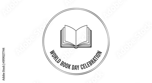 World Book Day Celebration icon, book logo with text, literacy symbol.