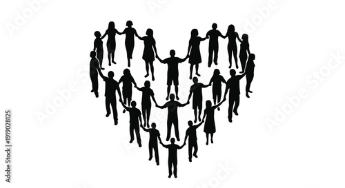 Diverse group of people holding hands forming a heart shape, symbolizing unity and love.