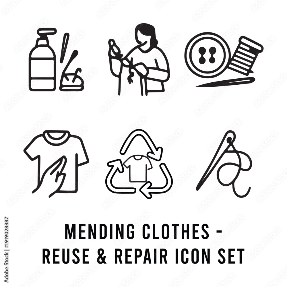 Fototapeta premium Mending Clothes-Reuse & Repair Icon Set
