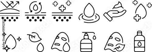 skin care moisture cooling black line icon set vector illustration design collection art