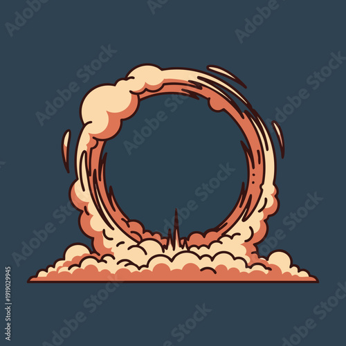 Dynamic smoke ring effect. Cartoon explosion burst. Pixel art graphic element. Retro comic style. Energy burst.