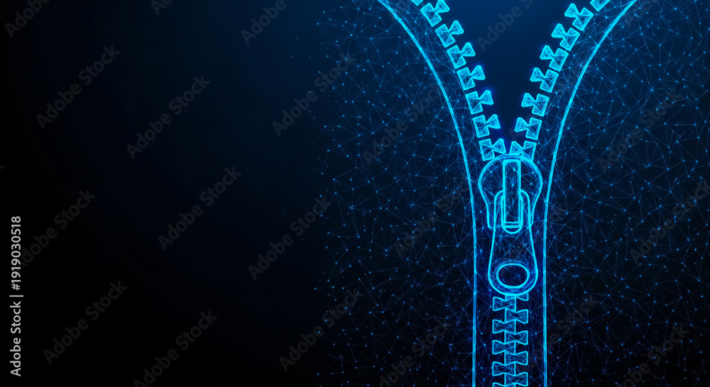 Naklejka premium Glowing blue zipper on dark background symbolizing cybersecurity and data protection