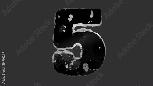 A black and white animated peeling sticker in a grunge printed style with roughened torn paper edges.
