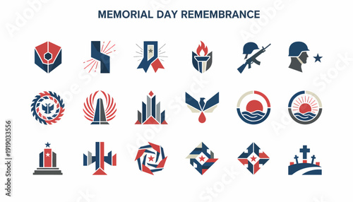 Memorial Day Remembrance Icons: Military, Patriotism, Sacrifice, Freedom