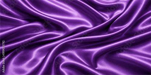 Smooth purple and pink silk fabric with shiny satin waves creates a luxury violet textile background featuring soft curves and elegant material drapery for a decorative backdrop