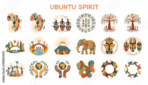 Ubuntu Spirit African Culture Symbols and Icons Collection