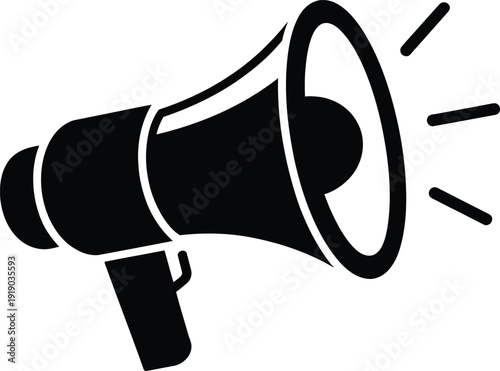 Black silhouette of a megaphone representing public announcements marketing promotions social media alerts loud communication services professional advertising and news broadcasting.