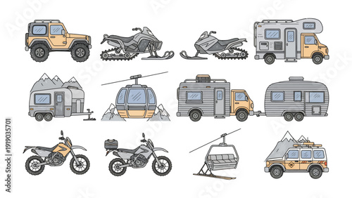 Transportation Assortment: A diverse collection of vehicles, each meticulously depicted, stands ready to transport to exciting destinations. Including cars,motorcycle, and more. 