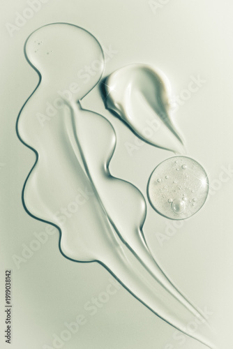 Minimal skincare textures with serum, gel and cream swatches, toned image