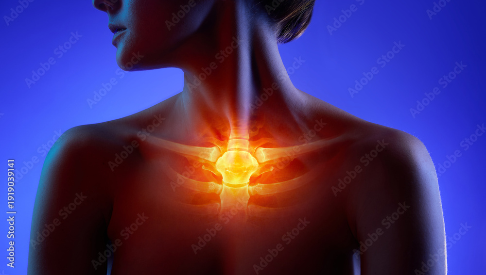 Αυτοκόλλητο Radiant artwork glowing sternum and clavicle highlighted in red