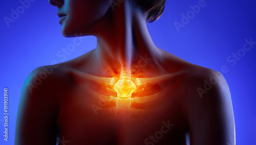 Tableau sur toile Radiant artwork glowing sternum and clavicle highlighted in red