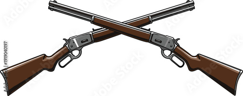 Crossed rifles vector illustration, lever-action firearm artwork, hunting emblem design, heritage composition, rustic weapon creative graphic art