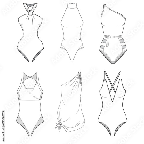 woman one piece swimsuits vector