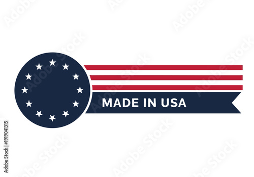 Made in USA Label. American Flag Emblem. Patriotic Seal.