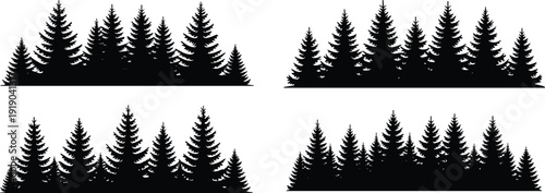 Vector illustration of coniferous tree silhouettes symbolizing forest, nature, growth, landscape, culture, education, conservation, and environmental values
