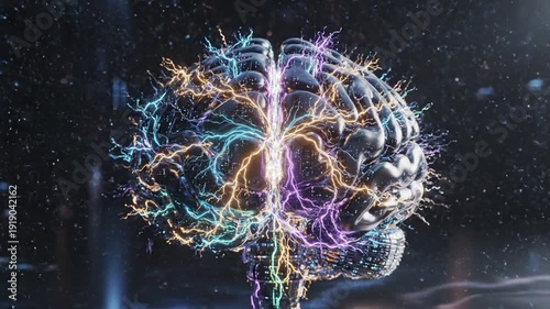 Human Brain with Electric Neural Activity.