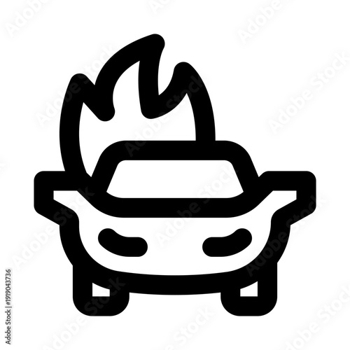 Burning Car Modern Line Icon for Emergency, Accident, and Safety Illustration