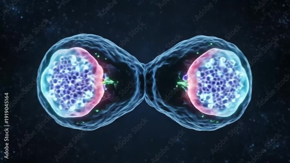 Cell division process animation of mitosis revealing chromosomes ...