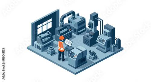 Factory automation concept with engineer in modern industrial workshop