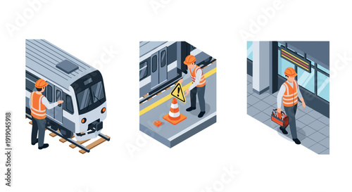 Safety measures in modern rail transport: isometric workers ensure secure train operations