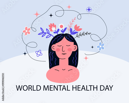 Mental health. Design for World Mental Health Day. Flat vector illustration template