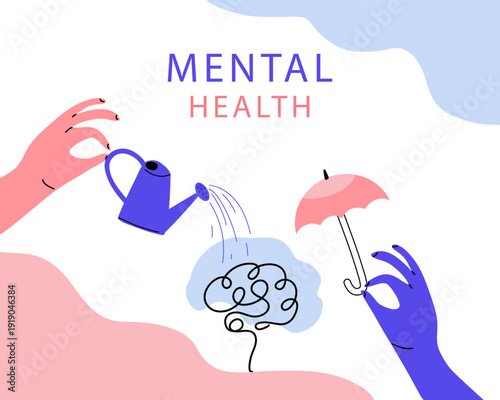 Mental health. Design for World Mental Health Day. Flat vector illustration template