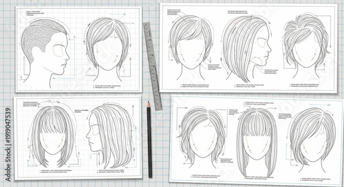 Detailed Hair Styling Diagrams Showing Different Curl Patterns.