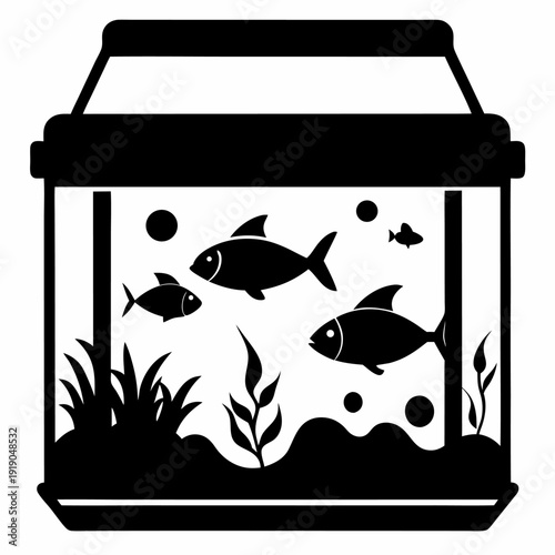 Fish tank icon black and white aquarium illustration simple graphic design pet fish home decor