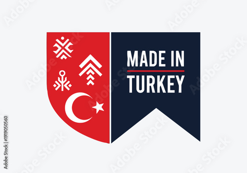 Made in Turkey Label. Turkish Flag Emblem. National Origin Stamp.