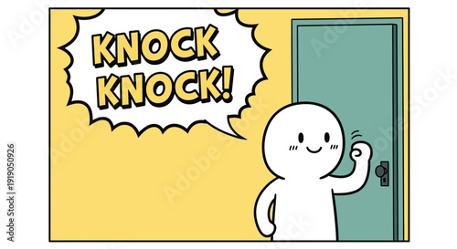 Vector Comic Phrase “Knock Knock” – Flat Solid Color Cartoon Speech Illustration
