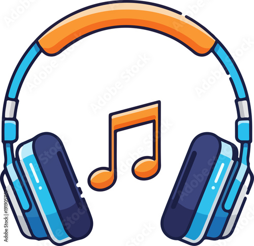 Vibrant headphones with music note illustration perfect for music lovers and audio enthusiasts symbolizing sound and harmony