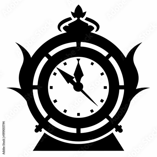 Ornate black clock design timepiece vintage style alarm clock silhouette