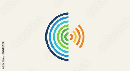 Vibrant abstract sound wave symbol with gradient colors and curved lines on white background representing music audio and signal transmission concepts