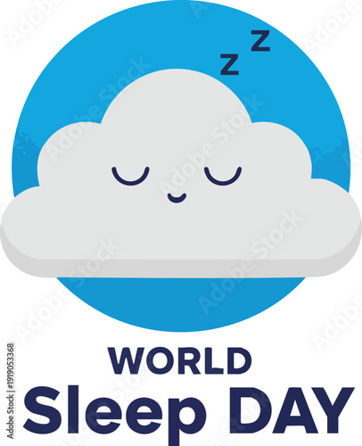 Cute sleeping cloud character illustration for world sleep day celebration and rest concept